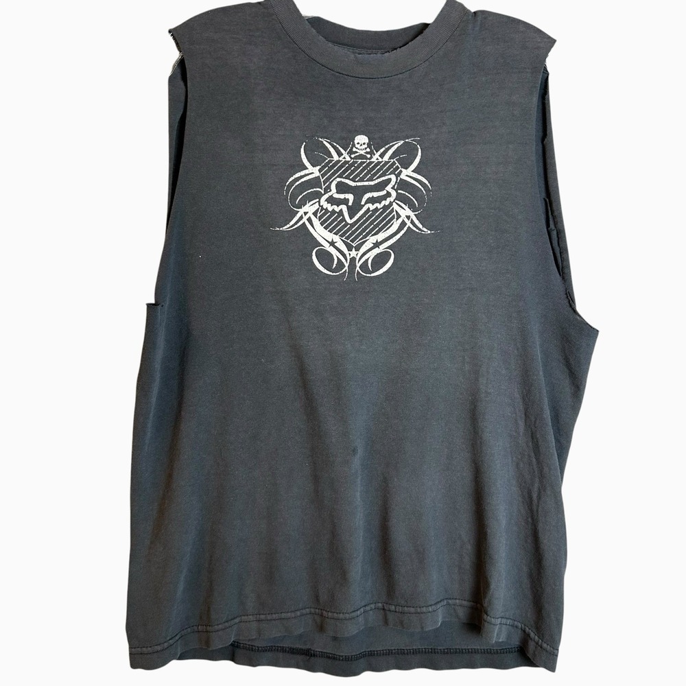 90s Fox Racing T Shirt Mens Medium Cut Off Tee Motorsports Bike Rally